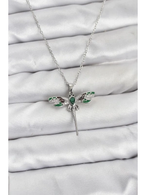 316L Çelik Zincir Gümüş Renk Yusufçuk Model Zirkon Taşlı Kadın Kolye