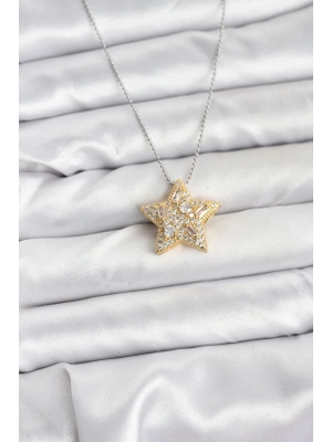 316L Çelik Zincir Gümüş Renk Zincirli Gold Yıldız Model Kadın Kolye