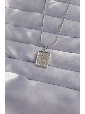 316L Çelik Zincir Gümüş Renk Zirkon Taşlı Ay Yıldız Figürlü Tarot Kolye