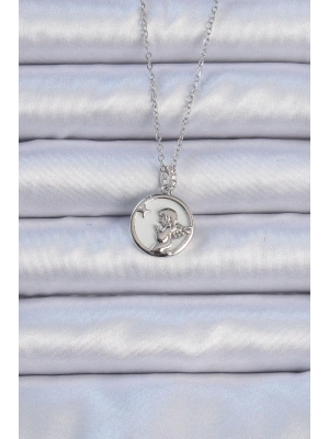 316L Çelik Zincir Gümüş Renk Zirkon Taşlı Mineli Melek Kolye