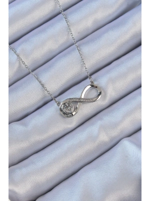 316L Çelik Zincir Gümüş Renk Zirkon Taşlı Minimal Kalp Figür Sonsuzluk Kolye