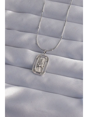 316L Çelik Zincir Gümüş Renk Zirkon Taşlı Tarot Kolye