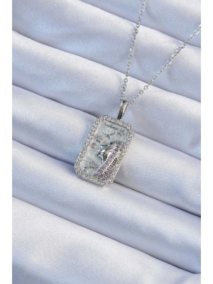 316L Çelik Zincir Gümüş Renk Zirkon Taşlı Yüz Figürlü Tarot Kolye