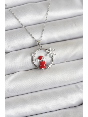 316L Çelik Zincir Gümüş Zirkon Taşlı Yılbaşı Tema Kadın Kolye