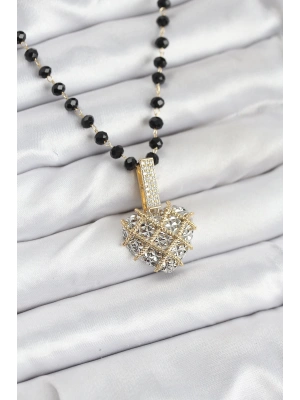 316L Çelik Zincir Kristal Boncuklu Kalpli Kadın Kolye