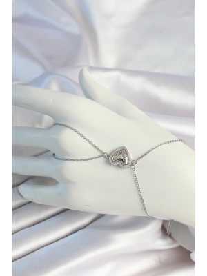 316L Çelik Zincirli Gümüş Renk Kalp Figürlü Zirkon Taşlı Şahmeran