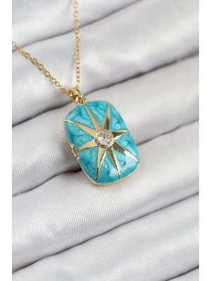 316L Çelik Zirkon Taşlı Açılabilr Kapaklı Kutup Yıldzı Model Gold Renk Kadın Kolye