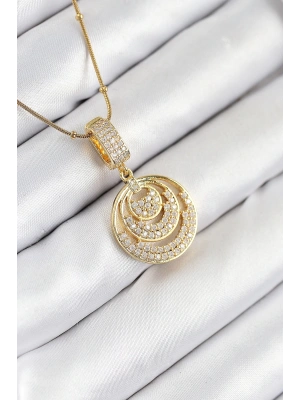 316L Çelik Zirkon Taşlı Çember Model Gold Renk Kadın Kolye