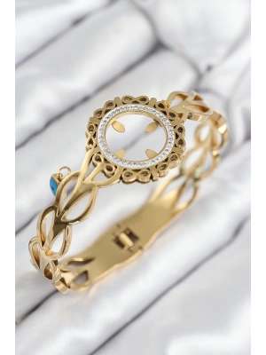 316L Çelik Zirkon Taşlı Çeyrek Takılabilir Gold Renk Kelepçe