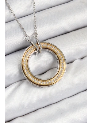 316L Çelik Zirkon Taşlı Dönen Daire Model Gold Ve Gümüş Renk Kadın Kolye