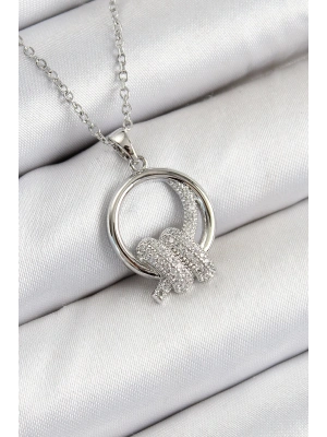 316L Çelik Zirkon Taşlı Düğüm Model Gümüş Renk Kadın Kolye