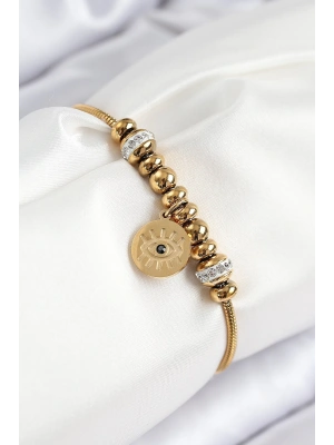 316L Çelik Zirkon Taşlı Göz Charm Model Gold Renk Kadın Bileklik