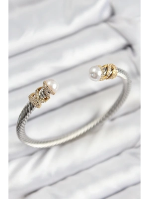 316L Çelik Zirkon Taşlı İnci Model Gold Ve Gümüş Renk Kadın Bileklik