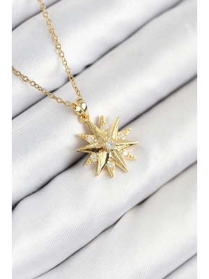 316L Çelik Zirkon Taşlı Kutup Yıldızı Model Gold Renk Kadın Kolye