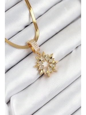316L Çelik Zirkon Taşlı Yıldız Model Gold Renk Kadın Kolye