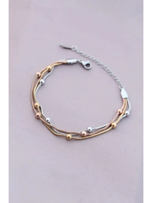 316L Kararmaz Çelik Gümüş Renk Top Zincirli Kadın Bileklik