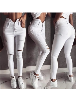 5 Düğmeli V Detay Bel Yırtık Kot