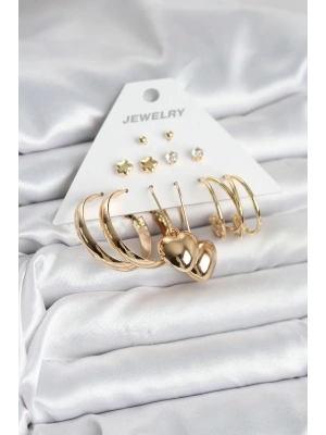 6 Çift Kadın Küpe Seti Gold Renk