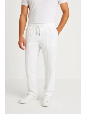 Erkek Keten Pantolon – Cepli, Beli Lastikli Ve Bağcıklı, Nefes Alan Rahat Kalıp, Yazlık Ve Baharlık Günlük Giyim, Şık - Konforlu Boru Paça Model - Beyaz