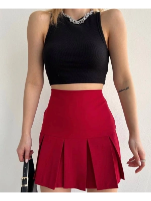 Altı geniş pileli etek bordo s24729