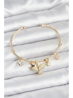 Anka Kuşu Charmlı Gold Renk Pirinç Kadın Bileklik