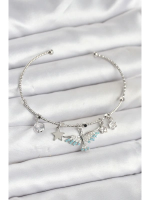 Anka Kuşu Charmlı Gümüş Renk Pirinç Kadın Bileklik