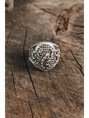 Antik Gümüş Renk Akrep İşleme Ayarlanabilir Erkek Yüzük