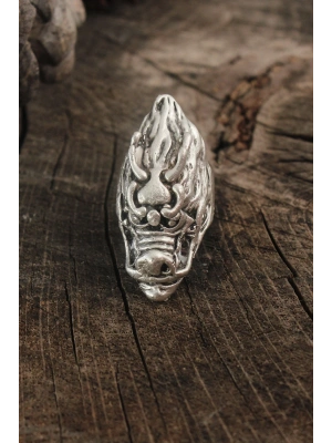 Antik Gümüş Renk Ejderha Kafası Model Ayarlanabilir Erkek Yüzük