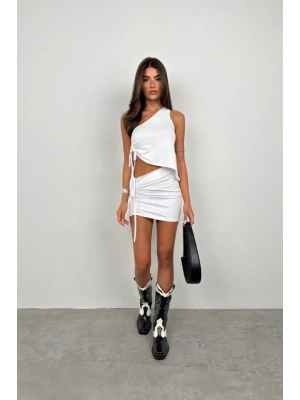 Asansörlü Tek Omuz Asimetrik Bluz