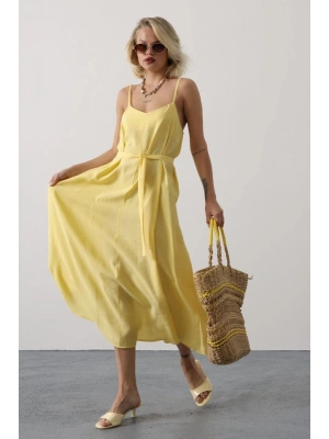 Askılı Basic Uzun Elbise - Sarı