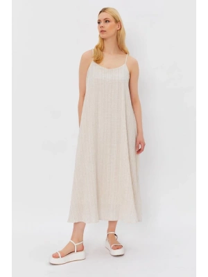 Askılı Uzun Çan Elbise - Natür