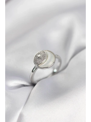 Ay Yıldız Model Gümüş Renk Zirkon Taşlı Kadın Yüzük