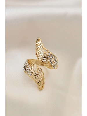 Ayarlamalı Gold Renk Metal Zirkon Taşlı Kanat Yüzük