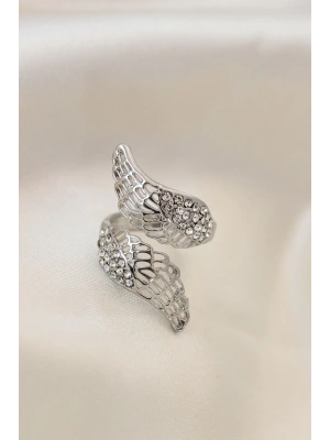 Ayarlamalı Silver Renk Metal Zirkon Taşlı Kanat Yüzük
