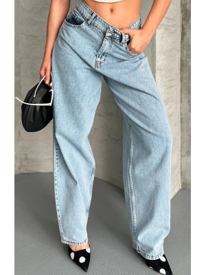 Baggy kar yıkama buz mavi jeans pantolon d2007