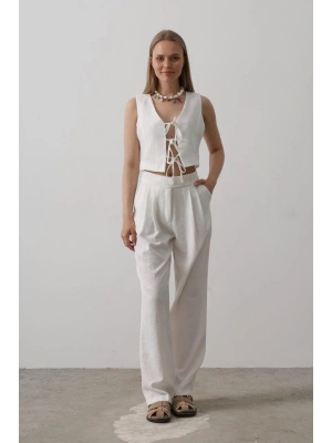 Bağlamalı Yelek - Beyaz