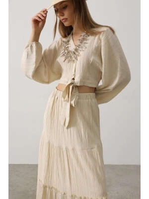 Balon Kollu Etekli Kaş Takım - Taş