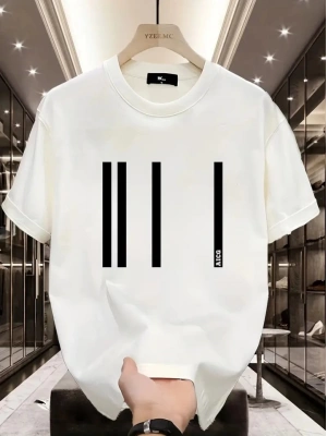 Baskılı Oversize Bisiklet Yaka T-shirt - Beyaz