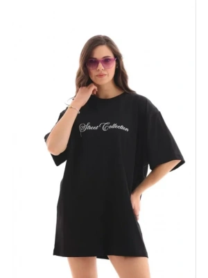 Baskılı T-Shirt Kısa Kol Bisiklet Yaka Regular Rahat Kalıp Günlük Tişört - Siyah