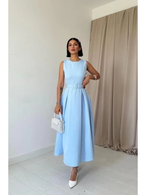 Bebe Mavi Halter Yaka Kloş Elbise