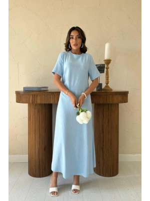 Bebe Mavi Pileli Bisiklet Yaka Elbise