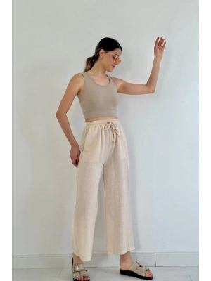 Bej Keten Pantolon