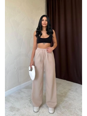 Bej Yanları Şeritli Pantolon