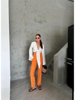 BEL LASTİK DETAYLI MODAL KUMAŞ PANTOLON - Orange