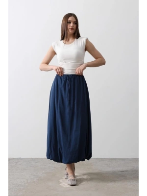 Beli Bağlamalı Balon Etek - İndigo