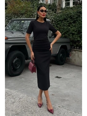 Beli Büzgülü Midi Elbise 2853