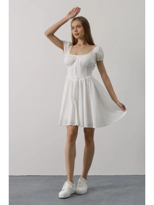 Beli Korseli Mini Elbise - Beyaz