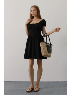 Beli Korseli Mini Elbise - Siyah