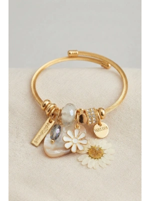Beyaz Papatya Model Gold Renk Charmlı Bileklik