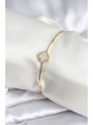 Beyaz Sedefli Yonca Model Gold Renk Kadın Bileklik